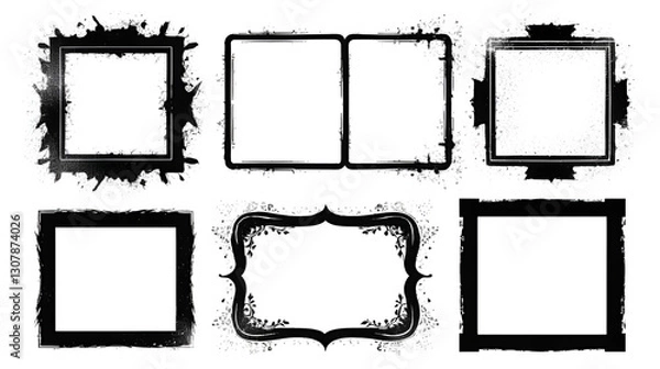 Obraz Grunge stencil frames with spray painted frame. Graffiti border for text. Square shapes set.