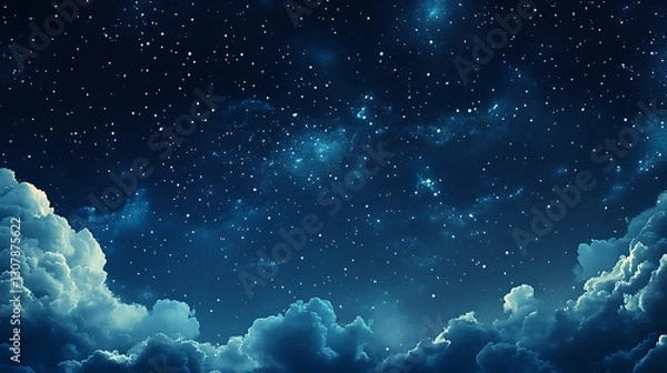 Fototapeta A starry night sky adorned with drifting clouds, creating a celestial masterpiece.