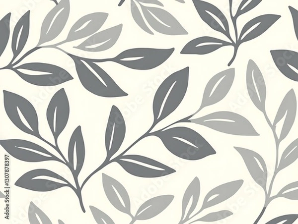 Obraz Monochrome Foliage Pattern of Twigs and Leaves on Pale Backdrop Design