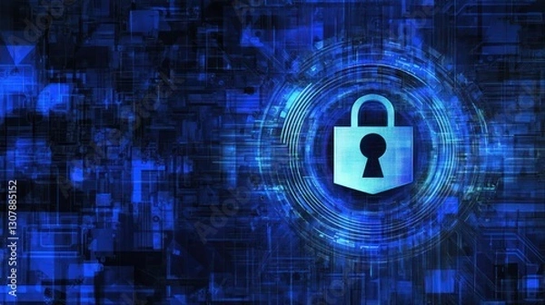 Fototapeta Digital Security Concept with Padlock Symbol and Abstract Circuit Board Background