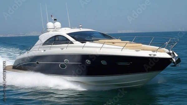 Fototapeta Private Mediterranean yacht with a stylish sundeck and elegant seating.