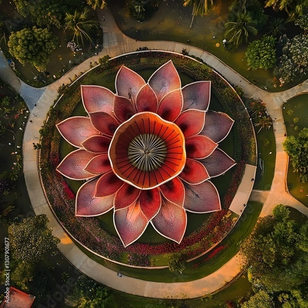 Obraz Vibrant flower blooming in a park surrounded by green grass and trees creating a colorful natural scene