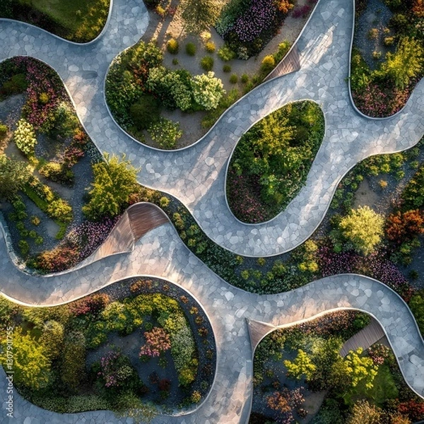 Obraz Winding road surrounded by tall trees and bushes creating a picturesque scene of nature and serenity in the landscape