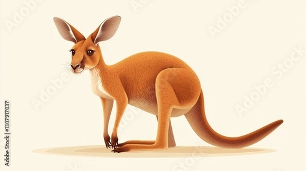 Fototapeta A basic kangaroo with a pouch, illustrated in a minimalist style featuring clean lines and simple shapes.