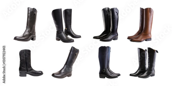 Fototapeta Stylish Long Boots Collection for Fashion Enthusiasts and Shoemakers, isolated on transparent background