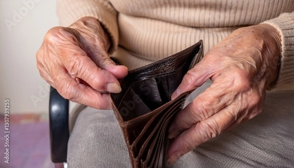 Obraz hands of an old person showing an empty wallet