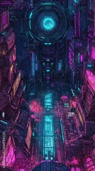 Obraz Futurystyczna architektura neonowe światła miasto