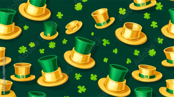 Obraz seamless pattern with leprechaun hat and clover