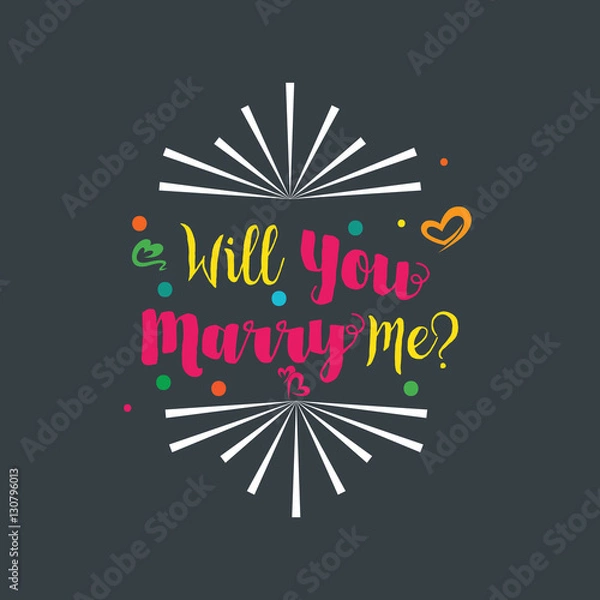 Fototapeta Typography Lettering Card Design With Text Will You Marry Me