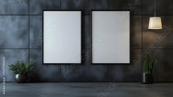 Fototapeta Two blank white poster mockup in a modern office