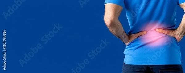 Obraz Man Experiencing Lower Back Pain, Blue Background