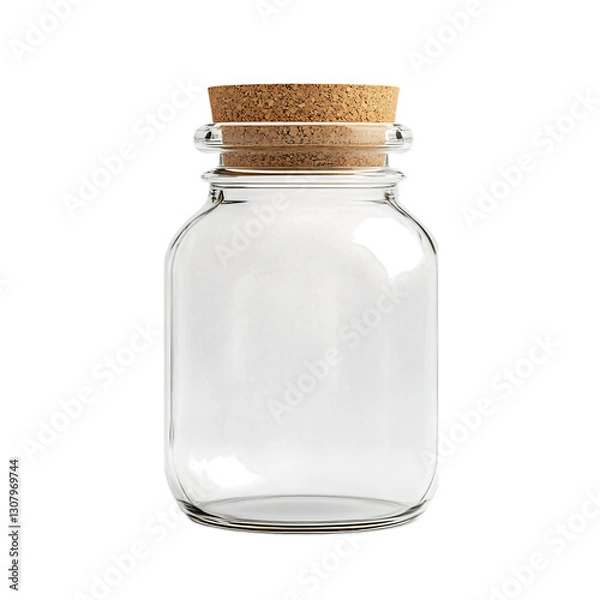 Obraz A clean glass jar with a cork lid isolated on white