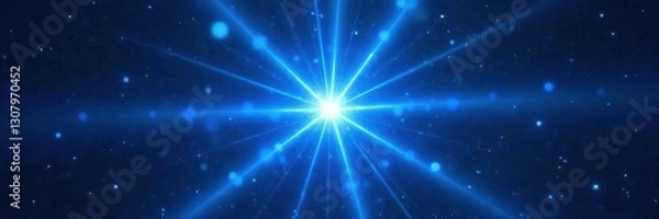 Fototapeta Blue starburst, radiant light rays emanating from center , magical, bokeh, sparkle