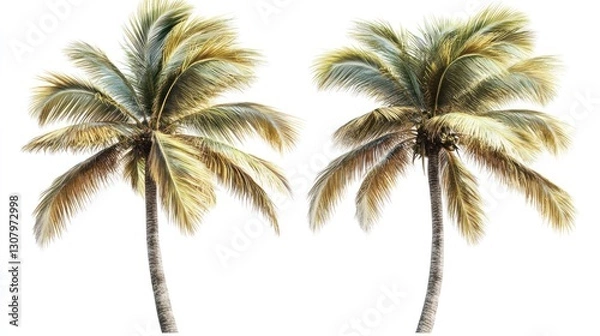 Fototapeta Two Tropical Palm Trees Isolated on White Background
