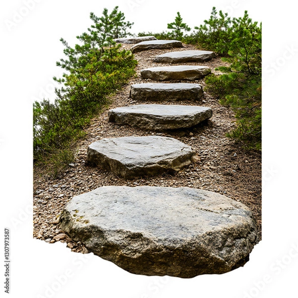 Obraz A forest path lined with small stones, isolated on a white background.