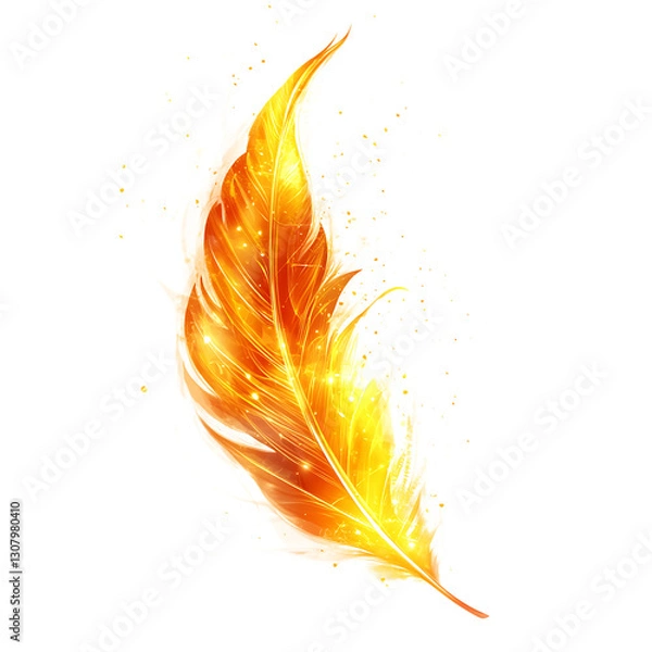 Obraz A phoenix feather radiating with warmth, isolated on a white background.