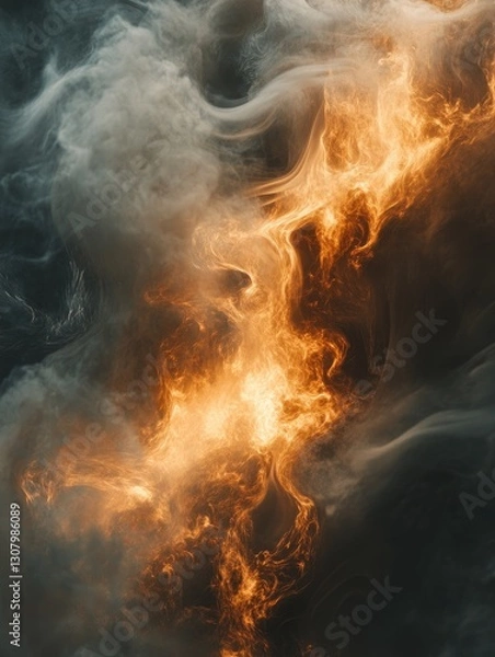 Fototapeta Ethereal dance of flames and smoke, a mesmerizing abstract composition
