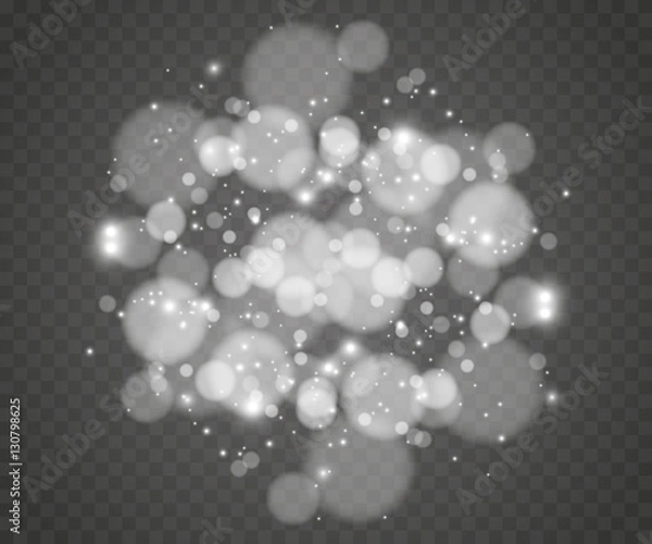 Fototapeta Vector falling snow effect isolated on transparent background with blurred bokeh.