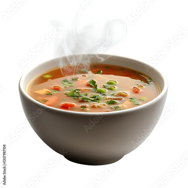 Obraz A steaming bowl of soup isolated on white