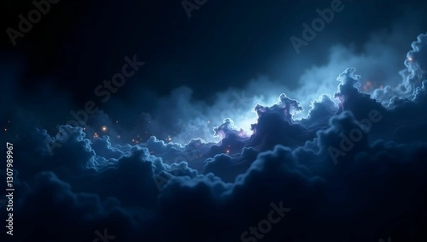 Obraz Deep Ultramarine to Obsidian Cosmic Gradient with Swirling Nebula Patterns – High-Resolution Stock Background