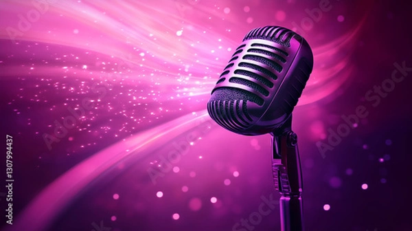 Fototapeta High-fidelity podcast microphone with shimmering pink accents enhances both audio performance and visual elegance.