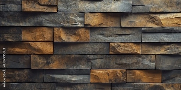 Fototapeta A close-up view of a textured stone wall featuring dark and light stones arranged in a pattern.