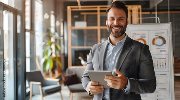 Obraz Dynamic Salesperson Presenting Data with Confidence in Modern Office Environment