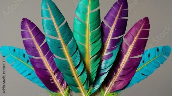 Fototapeta Vibrant and colorful arrangement of feathers.