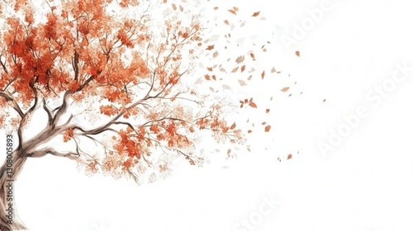 Fototapeta autumn tree art with soft plant details on a clean white background, evoking a sense of peace and calm