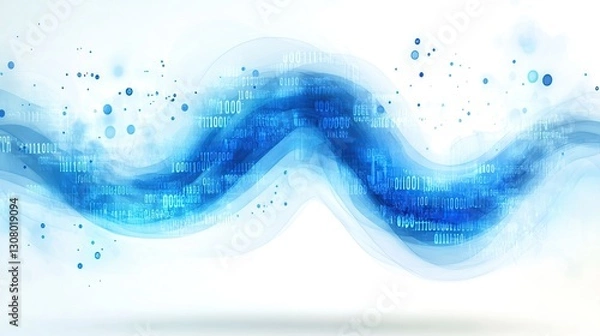 Fototapeta Abstract blue digital wave data flow background