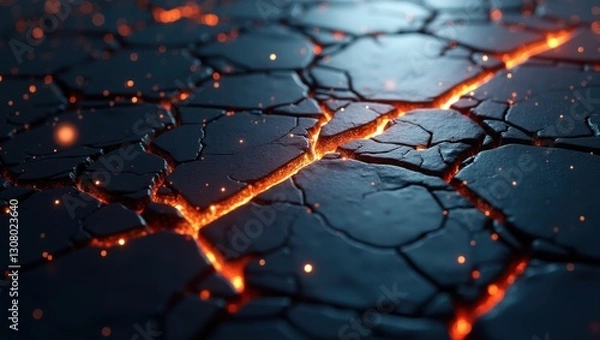 Fototapeta Cracked Volcanic Ground with Glowing Lava