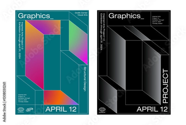 Obraz Colorful gradient black background structural line poster design template layout typography graphics branding presentation album print website header banner cover exhibition flyer visual abstract art