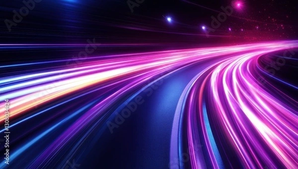 Obraz Vibrant Light Trails in Motion Through a Dark Pathway with Colorful Glow from Speeding Vehicles and Bright Neon Lights