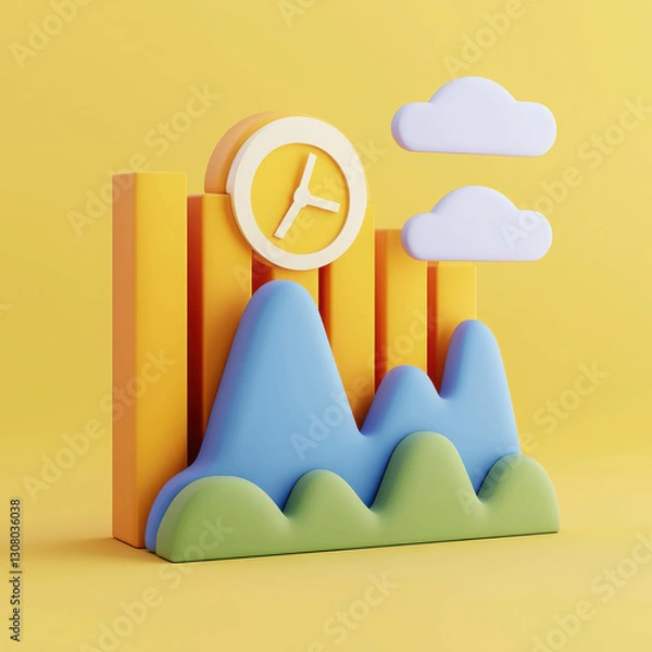 Fototapeta 3D Visualization of Climate Change Impact with Rising Temperature Concept and Elements