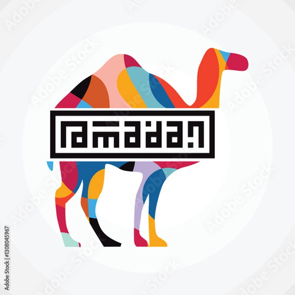 Fototapeta Square Colorful Camel Silhouette Ramadan Greeting