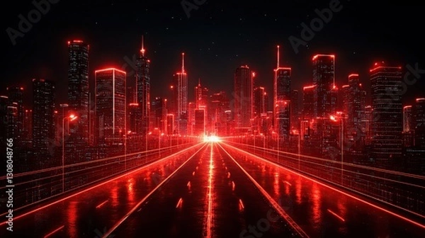 Fototapeta Red neon city highway at night