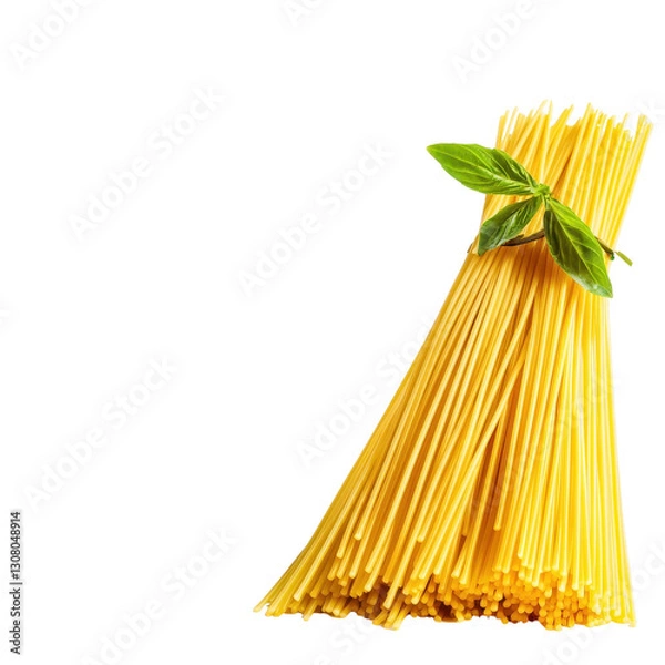 Fototapeta Fresh spaghetti with basil for culinary delights