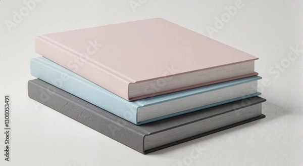 Obraz Stack of three colored books on a light background, book stack mockup
