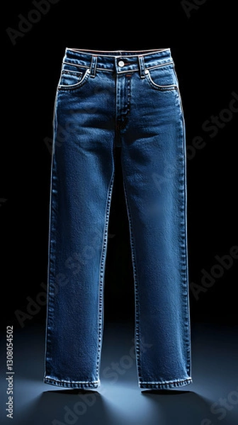 Fototapeta 3D Render of Blue Jeans, Denim Pants, Fashion Apparel, Realistic Clothing Illustration