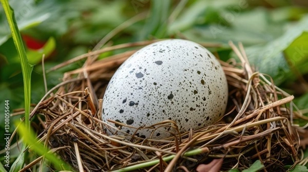 Fototapeta White Egg: A nutritious, oval-shaped egg from hens, commonly used in baking and cooking to add texture, flavor, and protein to various recipes and dishes.
