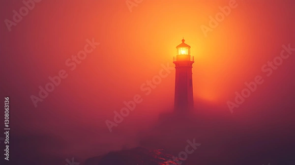 Fototapeta Neon orange background covered in fog, neon, orange, background,foggy, eerie, neon lights, abstract, mist, hazy, glow. Eerie - Lighthouse. Illustration