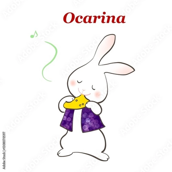 Obraz ウサギが楽しそうにオカリナを吹いているイラスト