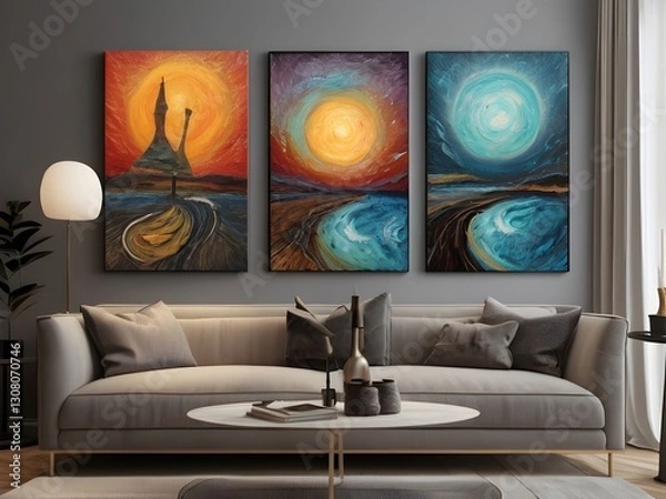 Fototapeta Set of Four Colorful Abstract Landscape Paintings
