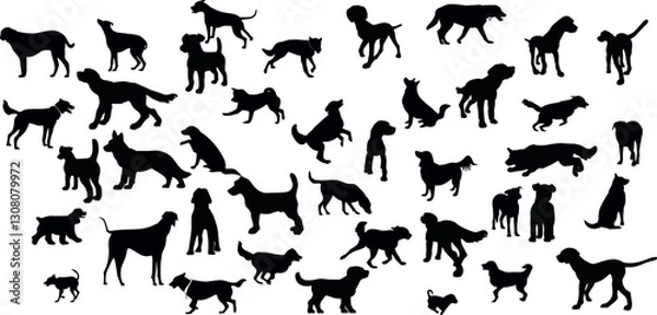 Fototapeta vector isolated collection of silhouettes of dogs