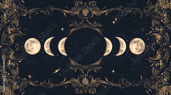 Obraz Ornamental border design with lunar phase progression
