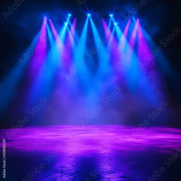 Fototapeta atmospheric neon blue and purple stage lights setting the tone for a live show