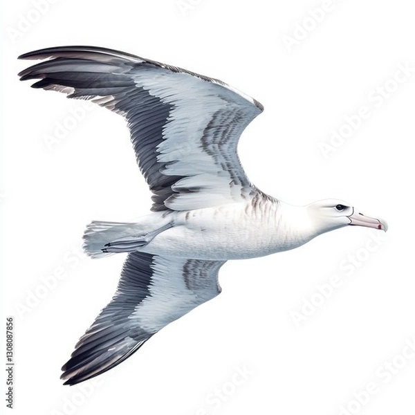 Fototapeta Majestic Albatross in Flight Against a Pristine White Background Showcasing Graceful Wingspan and Elegant Feathers