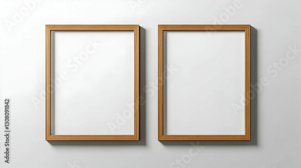 Obraz Realistic thin photo frame mockup. Simple, clean portrait large A3, A4 wooden frame mock-up isolated on transparent background. Modern, minimal poster template. Vertical brown picture frame