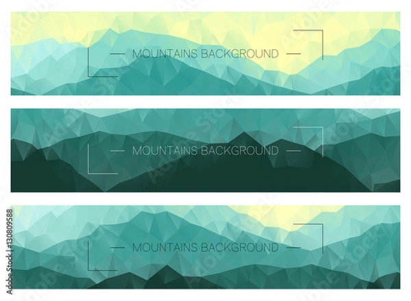 Obraz Abstract polygonal banners with mountain ridges. Modern business layouts. Horizontal nature backgrounds.