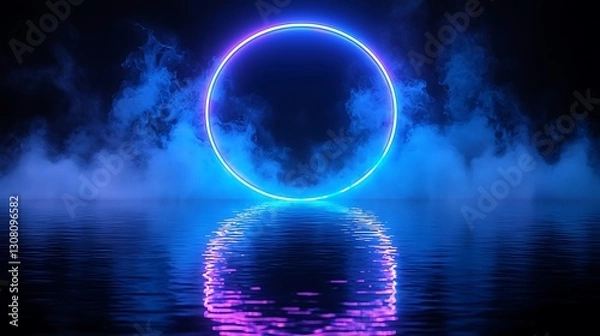 Fototapeta Glowing Circle Reflecting in Dark Water